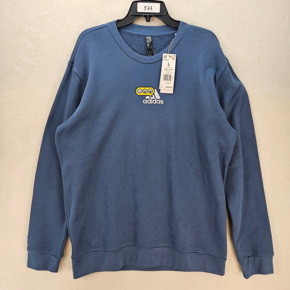 ADIDAS MEN'S LARGE OPTIMOTICONS GRAPHIC CREW SWEATSHIRT BLUE